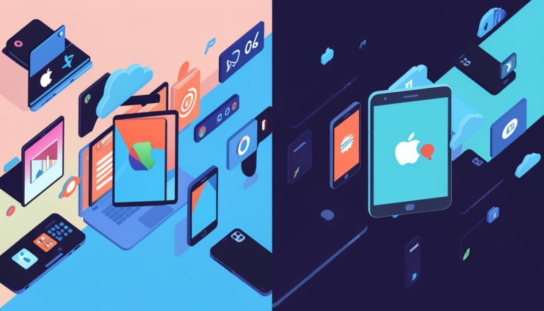 Baner przedstawiający porównanie języków programowania i technologii cross-platform do tworzenia aplikacji mobilnych